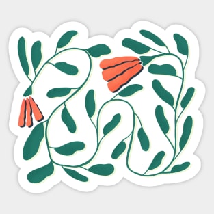 Simple Red Flowers on Vine with White Shadow Sticker